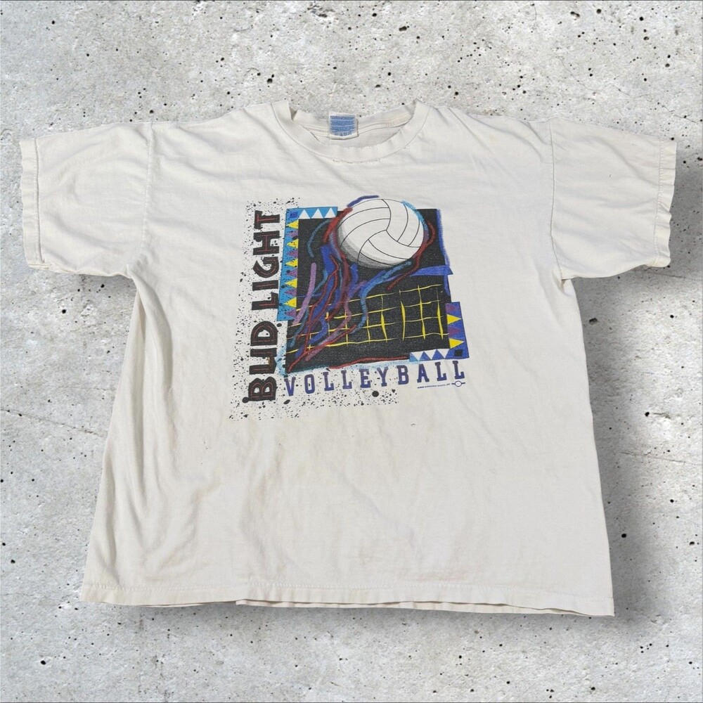 Vintage 1999 Bud Light Volleyball Graphic T Shirt Beer Distressed Mens Size XL